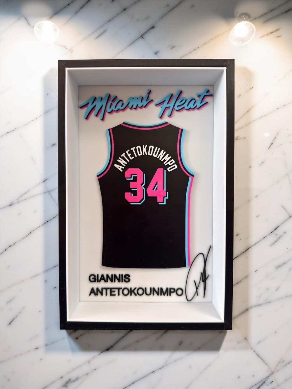 Giannis Antetokounmpo Miami Heat 3D Jersey Display Shadow Box Wall Art